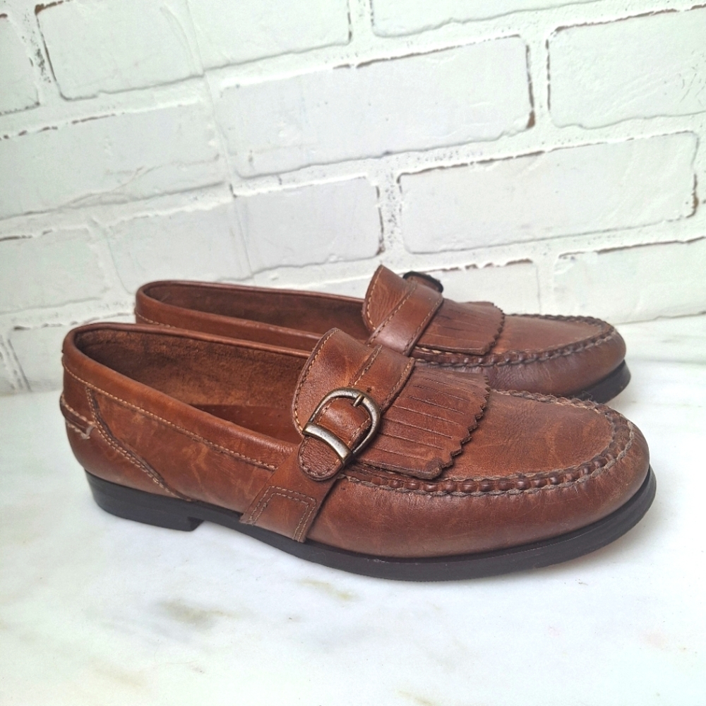 Duck Head Brown Leather Men's Loafers With Buckle Detail Sz 9.5